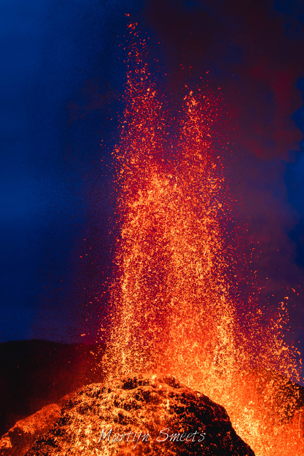 Lava fountain of the Fagradalsfjall volcano in Iceland