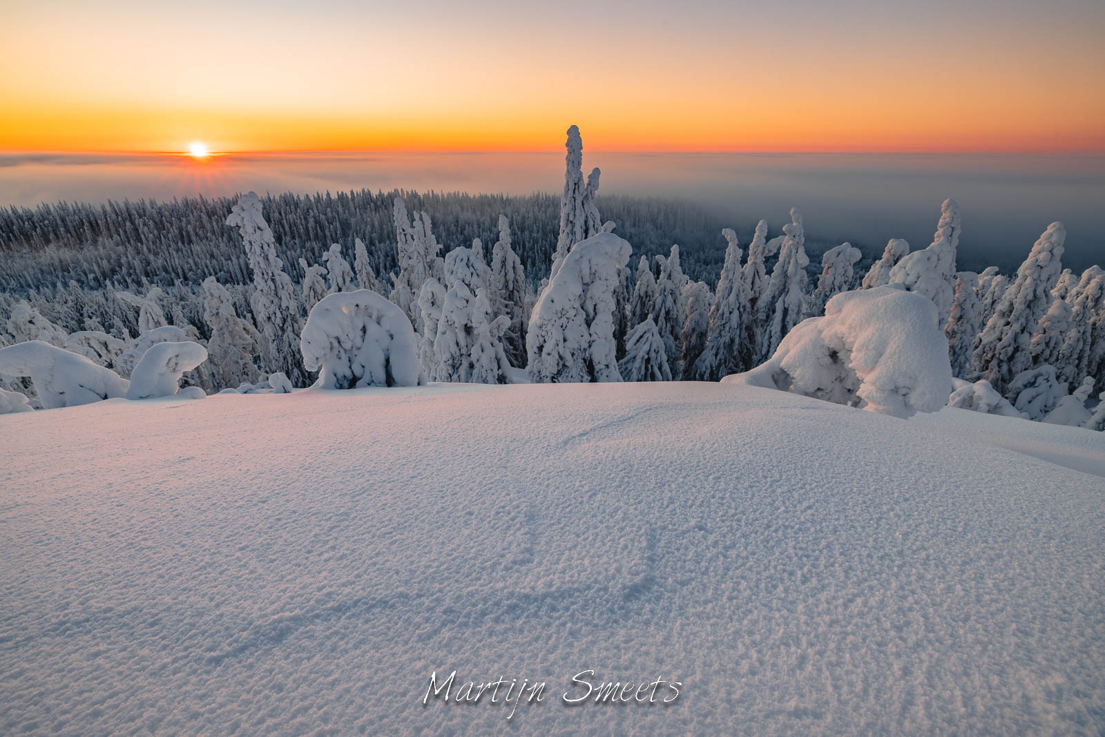 Winter sunset at Koli National Park in Finland